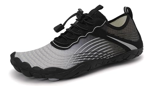 Teechodina Unisex Zehenschuhe Wasserschuhe Strandschuhe Barfußschuhe Barfussschuhe Herren Damen Traillaufschuhe Aquaschuhe Schwimmschuhe Surfschuhe, N Schwarz Weiß, 39 von Teechodina