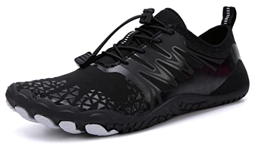 Teechodina Unisex Zehenschuhe Wasserschuhe Strandschuhe Barfußschuhe Barfussschuhe Herren Damen Traillaufschuhe Aquaschuhe Schwimmschuhe Surfschuhe, Schwarz A, 42 von Teechodina