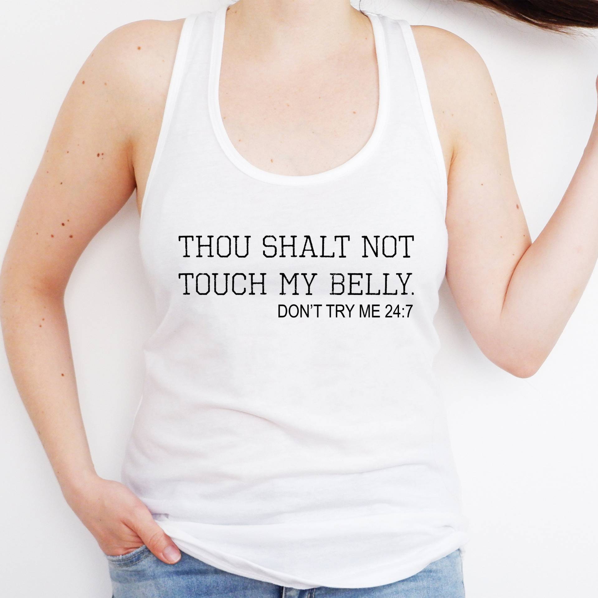 Thuo Shall Not Touch My Bauch Baby Bump Tank Top | Future Mom Umstandsshirt Umstandskleidung Neue Mama Geschenk von Teegarb