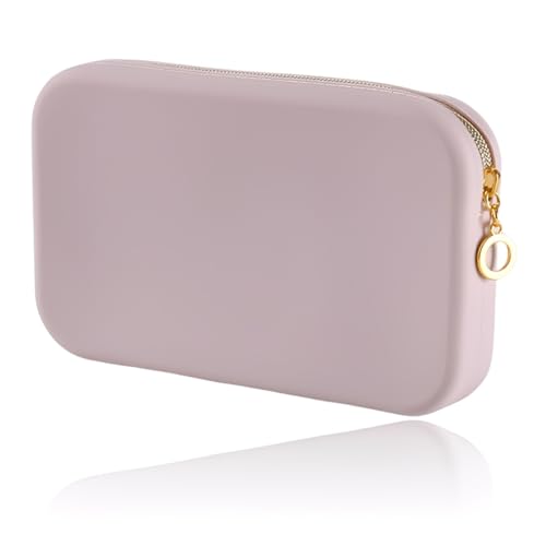 Teegxddy 1 Stück Tragbarer Kosmetiktasche,Kosmetikbeutel Silikon,Mit Make-up-Tasche mit Reißverschluss,Für Frauen und Mädchen Geschenk(Beige) von Teegxddy