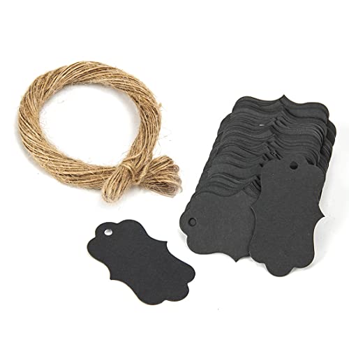 Teegxddy 100PCS Kraft Papieretiketten Label Geschenke 3x5cm mit Twine Jute Hochzeit, Geburtstag, Valentinstag, Weihnachten (Black) von Teegxddy