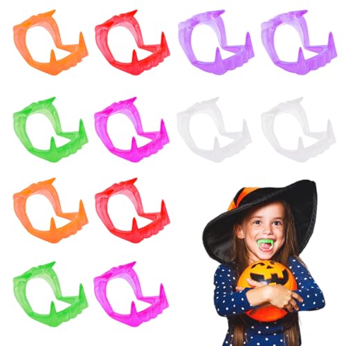 Teegxddy 12 Stück Vampir Zähne,Vampire Teeth,Kunststoff Vampirzähne Glühen In Der Dunklen Vampirzähne Kinder Für Halloween Party Masquerade Parteien Dracula Kostüm Accessoire von Teegxddy