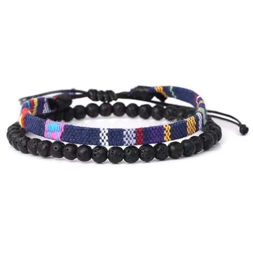 Teegxddy 2 Stücke Surfer-Armband Herren & Damen - armband herren - Handmade - Perlen-Armband Boho Stoff-Armband - Buntes handgewebtes Armband - Handgefertigtes Retro-Stoffarmband von Teegxddy