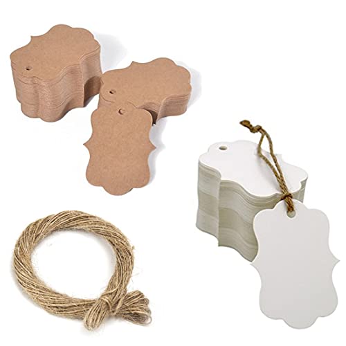 Teegxddy 200PCS Kraft Papieretiketten Label Geschenke 3x5cm mit Twine Jute Hochzeit, Geburtstag, Valentinstag, Weihnachten（braun+weiß） von Teegxddy