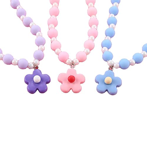 Teegxddy 3 STÜCKE Kinder Halskette, Acryl Blumen Anhänger Halskette Bunte Kunststoff Perlenkette von Teegxddy