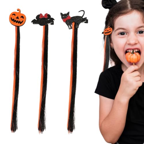 Teegxddy 3 Stück Halloween Haarverlängerung Clips,Kätzchen,Kürbis Fledermaus Mädchen Haarschmuck, Bunte Haarteile Synthese,Geeignet für Halloween, Abschlussball-Party-Dekorationen von Teegxddy