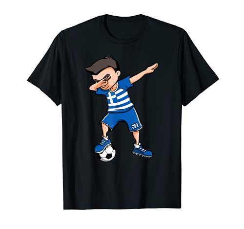 Dabbing Soccer Boy – Griechenland-Fußball-Fans Trikot mit griechischer Flagge T-Shirt von Teeisle Greece Soccer