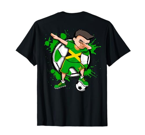 Lustiger Dabbing Jungen Jamaika Fußball Mannschaft Flagge T-Shirt von Teeisle Jamaika Fußball