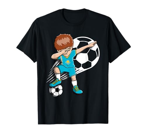 Dabbing Fußball Boy Kasachstan Fans Trikot Kasachstanische Flagge T-Shirt von Teeisle Kazakhstan Soccer