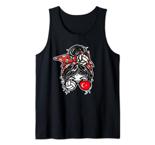 Türkei Volleyball Liebhaber Unordentliches Dutt Haar Mädchen Türkische Flagge Tank Top Türkei Volleyball Liebhaber Unordentliches Dutt Haar Mädchen Türkische Flagge Tank Top von Teeisle Turkey Volleyball
