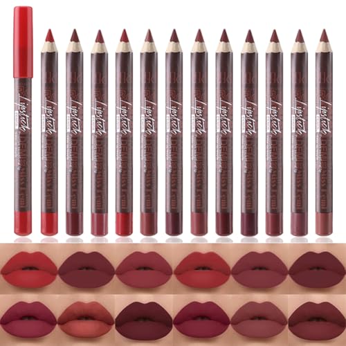 Teekerwan 12Pcs Nude Matte Lip Liner Crayon Pencil und Lipstick Set, 24-Stunden lang anhaltende wasserdichte Lippenstift, Matte Lippenstift und Lip Crayon Lip Liner Stift Set für Frauen (Set B) von Teekerwan