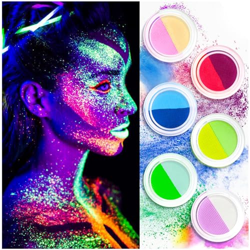 Teekerwan 12 Colors UV Glow Neon Water Activated Eyeliner, Christmas Neon Rainbow Face Paint, UV Glow Blacklight Fluorescent Paint, Costume Halloween and Club Makeup Art Paint von Teekerwan