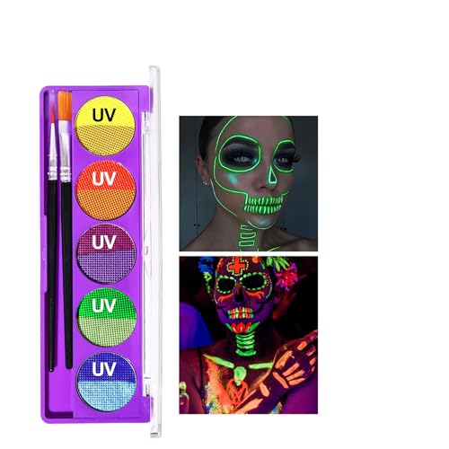 Teekerwan 10 Colours Neon Face Paint Liner Make-Up, Water Activated Eyeliner Palette UV Glow Longlasting Fluorescent Face and Body Paint with Brush for Halloween Christmas (#01) von Teekerwan