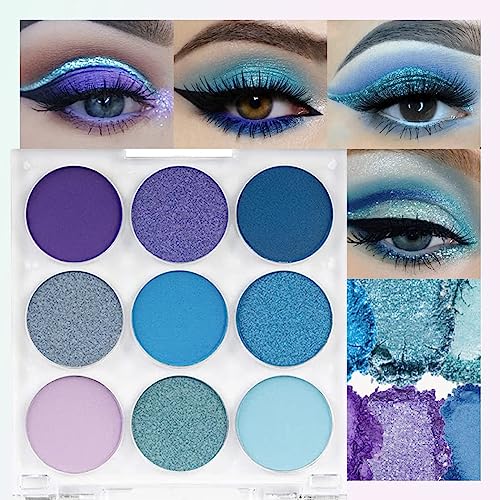 Teekerwan9 Colors Shimmer Matte Blue Eyeshadow Palette, Hochpigmentierter hellblauer Lidschatten Dunkelblauer Lidschatten Paleta.Blendability Glänzende Matte Blau Make-up Puder Palet (Blue) von Teekerwan