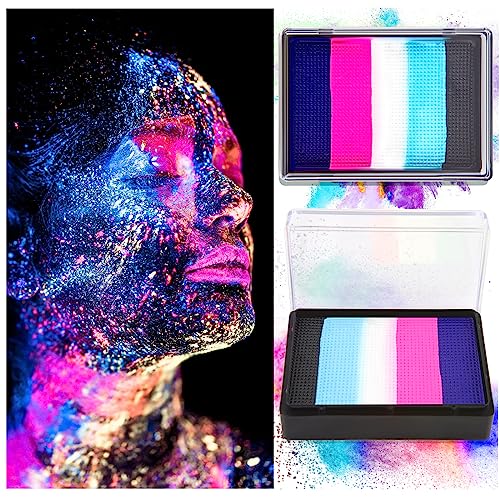 Teekerwan 5 Colors Water Activated UV Face Body Paint Neon Rainbow Face Paint UV Glow in the Dark Fluorescent Blacklight Matte Split Cake,Body Painting for Halloween Christmas, 30g/1.06 Oz(02) von Teekerwan