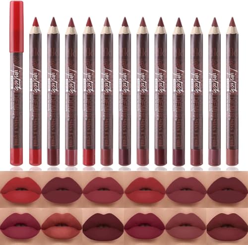 Teekerwang 12Pcs Nude Matte Lip Liner Crayon Pencil Set, Thick 24 Hour Long Lasting Waterproof Lip Liner Pencil, Matte Lipstick and Lip Crayon Pen for Women (B Set) von Teekerwang