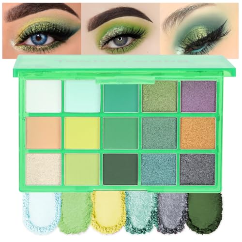 Teekerwang 15 Colors Green Matte Eyeshadow Blue Purple Eyeshadow Palette, Highly Pigmented Shimmer Metallic Eye Shadow Pallets, Long-lasting Waterproof Make up Pallet for Women (Green) von Teekerwang