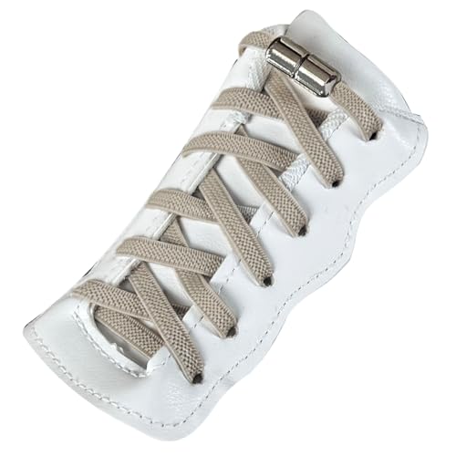 Teemie 2 Paar Elastische Flache Schnürsenkel Mit Metallkapseln Für Kinder- Und Erwachsenenschuhe Gummischnürsenkel Beige von Teemie