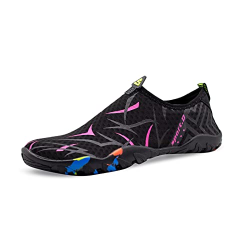 Teemie Badeschuhe Damen Wasserschuhe Herren Strandschuhe Unisex Schnell Trocknend Schwimmschuhe Aquaschuhe Surfschuhe Outdoor Wassersport Tauchen Surfen Traillaufschuhe Schwarz 41 von Teemie