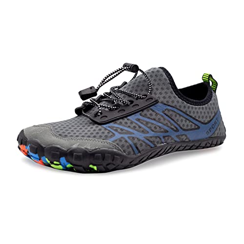 Teemie Badeschuhe Damen Wasserschuhe Herren Strandschuhe Unisex Schnell Trocknend Schwimmschuhe Aquaschuhe Surfschuhe Outdoor Wassersport Tauchen Surfen Traillaufschuhe Grau 40 von Teemie