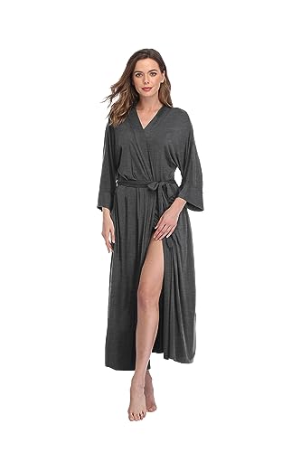 Teemie Damen Bademantel Leichter Morgenmantel Frauen Saunamantel Braut Und Trauzeugin Lang Kimono Hausmantel Schnell Trocknend Saugstark Reisebademantel Schlafanzug Stillnachthemd Grau S von Teemie