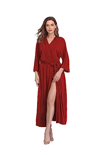 Teemie Damen Bademantel Leichter Morgenmantel Frauen Saunamantel Braut Und Trauzeugin Lang Kimono Hausmantel Schnell Trocknend Saugstark Reisebademantel Schlafanzug Stillnachthemd Weinrot L von Teemie