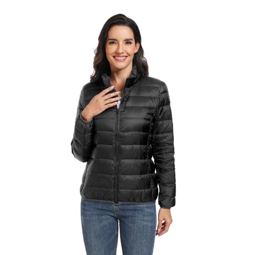 Teemie Damen Daunenjacke Jacke Steppjacke Leichte Übergangsjacke Für Frauen Winterjacke Warm Wintermantel Daunenmantel Kurz Steppmantel Gefüttert Outwear Winter Freizeit Wandern Schwarz S von Teemie