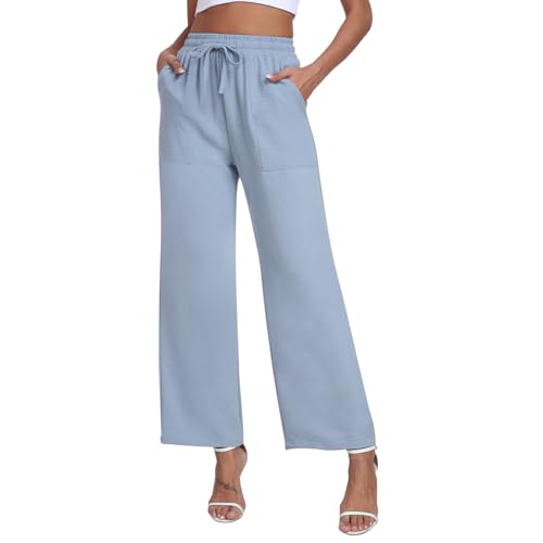 Teemie Damen Hosen Weite Yogahose Baggy Palazzo Hose Lässig Gerade Lose Stretch Hohe Taille Elegant Jogginghose mit Taschen Graublau S von Teemie