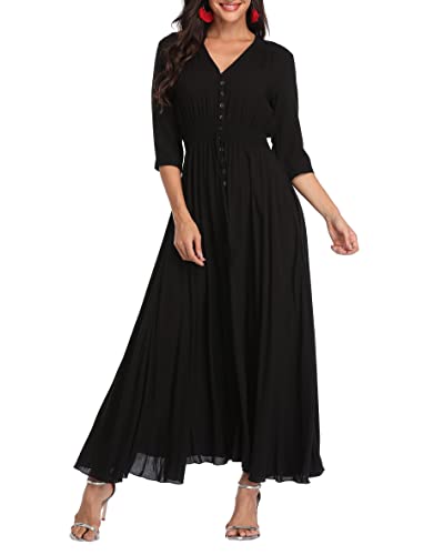 Teemie Damen Kleid Kurzarm Maxikleid Sommerkleid Boho Lang Kleider V Ausschnitt Strandkleid Sommer Casual Hübsche Blumenkleid Beachkleid Flowy Split Kleid mit Gürtel Holidy von Teemie