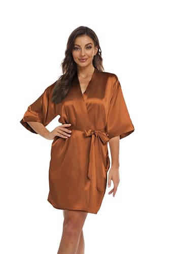 Teemie Damen Morgenmantel Bademantel Satin Kimono Robe Nachtwäsche Mit Gürtel Taschen Braut Brautjungfern Kurz Sexy V Ausschnitt Nachthemd Sommer Frauen 3/4 Ärmeln Pajama Hochzeit Party Karamell XXL Teemie Damen Morgenmantel Bademantel Satin Kimono Robe Nachtwäsche Mit Gürtel Taschen Braut Brautjungfern Kurz Sexy V Ausschnitt Nachthemd Sommer Frauen 3/4 Ärmeln Pajama Hochzeit Party Karamell XXL von Teemie