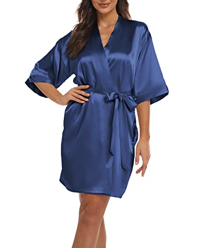 Teemie Damen Morgenmantel Bademantel Satin Kimono Robe Nachtwäsche Mit Gürtel Taschen Braut Brautjungfern Kurz Sexy V Ausschnitt Nachthemd Sommer Frauen 3/4 Ärmeln Pajama Hochzeit Party Blau L Teemie Damen Morgenmantel Bademantel Satin Kimono Robe Nachtwäsche Mit Gürtel Taschen Braut Brautjungfern Kurz Sexy V Ausschnitt Nachthemd Sommer Frauen 3/4 Ärmeln Pajama Hochzeit Party Blau L von Teemie
