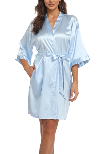 Teemie Damen Morgenmantel Bademantel Satin Kimono Robe Nachtwäsche Mit Gürtel Taschen Braut Brautjungfern Kurz Sexy V Ausschnitt Nachthemd Sommer Frauen 3/4 Ärmeln Pajama Hochzeit Party Teemie Damen Morgenmantel Bademantel Satin Kimono Robe Nachtwäsche Mit Gürtel Taschen Braut Brautjungfern Kurz Sexy V Ausschnitt Nachthemd Sommer Frauen 3/4 Ärmeln Pajama Hochzeit Party von Teemie