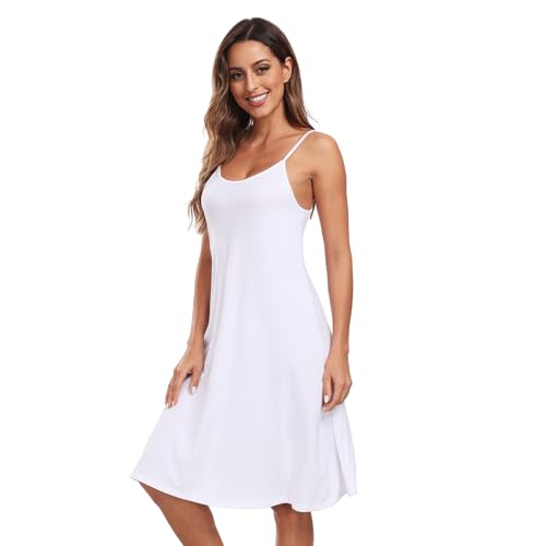 Teemie Damen Unterkleid Sexy Sommerkleid Nachthemd Kleider Kurz Unterröcke Freizeitkleid Minikleid Spaghettiträger Nachtwäsche Frauen Lässig Boho Strandkleid Sommer Weiß XXL von Teemie