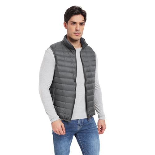 Teemie Herren Weste Steppweste Outdoor Stehkragen Winter Ärmellos Gilet Jacke Freizeit Wärme Winterweste Für Männer Leicht Sportweste Übergangsjacke Mit Reißverschluss Dunkel Grau S von Teemie