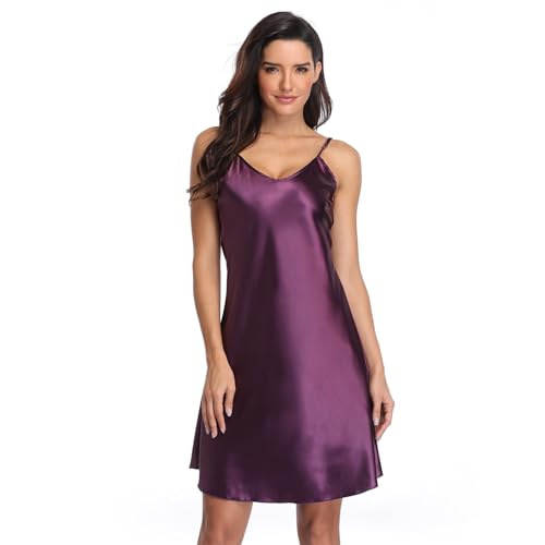 Teemie Nachthemd Damen Sexy Negligee V-Ausschnitt Nachtwäsche Spaghettiträger Nachtkleid Unterkleid Verstellbare Träger Sleepwear Kurz Sommer Lila XXL Teemie Nachthemd Damen Sexy Negligee V-Ausschnitt Nachtwäsche Spaghettiträger Nachtkleid Unterkleid Verstellbare Träger Sleepwear Kurz Sommer Lila XXL von Teemie