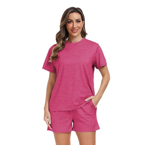 Teemie Schlafanzug Damen Kurz Pyjama Set Nachtwäsche Mit Kordelzug Und Taschen Sleepwear Zweiteiler Hausanzug Sexy Loungewear Für Frauen Große Größen Lila L von Teemie