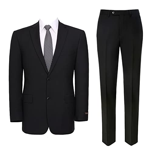 Teemlanny 2-teiliger Anzug für Herren, klassische Passform, 2 Knöpfe, Anzugjacke und Hose, Set für Business, Hochzeit, Schwarz, 58 von Teemlanny