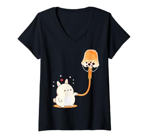 Damen Lustiger Boba Bubble Tea Bubble Milk Tea ist Hasentreibstoff T-Shirt mit V-Ausschnitt Damen Lustiger Boba Bubble Tea Bubble Milk Tea ist Hasentreibstoff T-Shirt mit V-Ausschnitt von Teen Girl Teacher Middle School Zer Alpha Power