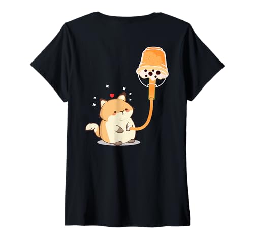 Damen Paws Purr Meow Cat Fuel Boba Bubble Milk Tea, Motiv auf der Rückseite T-Shirt mit V-Ausschnitt von Teen Girl Teacher Middle School Zer Alpha Power