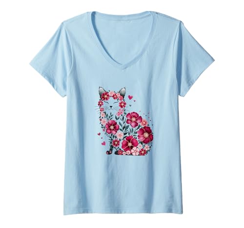 Damen Paws Purr Meow Kätzchen Katze Neko-chan Blume Herbst Herbst T-Shirt mit V-Ausschnitt von Teen Girl Teacher Middle School Zer Alpha Power