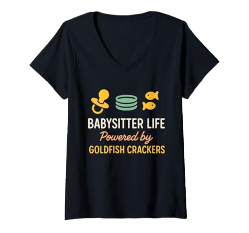 Damen Babysitter Powered by Snacks Lustiges Babysitting-Geschenk T-Shirt mit V-Ausschnitt Damen Babysitter Powered by Snacks Lustiges Babysitting-Geschenk T-Shirt mit V-Ausschnitt von Teen Sitter Life Nanny Humor Babysitter Gift Idea