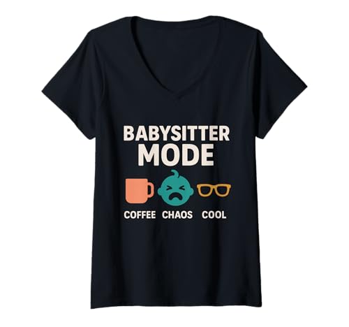 Damen Babysitter Powered by Snacks Lustiges Babysitting-Geschenk T-Shirt mit V-Ausschnitt Damen Babysitter Powered by Snacks Lustiges Babysitting-Geschenk T-Shirt mit V-Ausschnitt von Teen Sitter Life Nanny Humor Babysitter Gift Idea