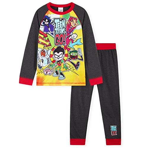 Teen Titans Go! Schlafanzug Jungen Lang, Zweiteiliger Pyjama Jungen Schlafanzug mit Robin, Starfire, Beast Boy, Raven, Cyborg (4-5 Jahre, Grau) von Teen Titans Go!