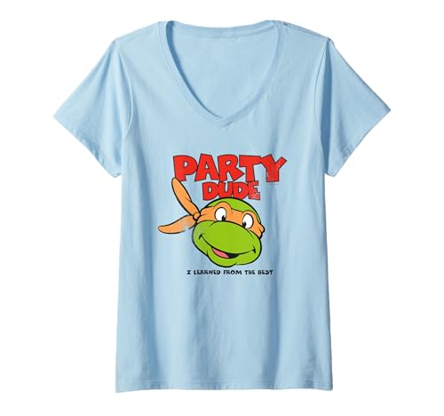 Damen TMNT Raphael Party Dude Comic Heroes Retro Artwork 80er Jahre Vibes T-Shirt mit V-Ausschnitt von Teenage Mutant Ninja Turtles