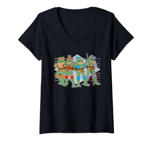 Damen TMNT Classic Retro Megamix Pose Ninja Turtles Stance 80er 90er Jahre T-Shirt mit V-Ausschnitt Damen TMNT Classic Retro Megamix Pose Ninja Turtles Stance 80er 90er Jahre T-Shirt mit V-Ausschnitt von Teenage Mutant Ninja Turtles