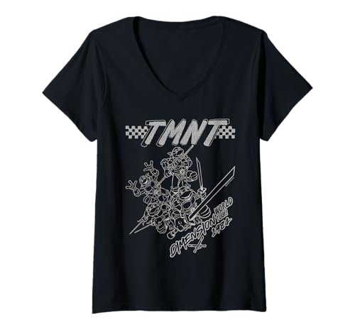 Damen TMNT Classic Retro Remix Ninja Turtle Dimension X Schablone T-Shirt mit V-Ausschnitt Damen TMNT Classic Retro Remix Ninja Turtle Dimension X Schablone T-Shirt mit V-Ausschnitt von Teenage Mutant Ninja Turtles