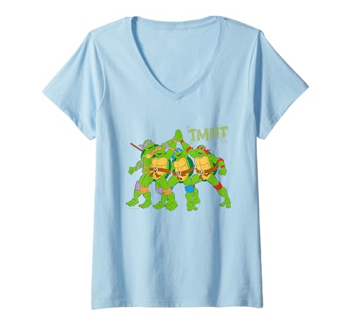 Damen TMNT Heroes Half Shell Team Retro 80er-Klassiker Turtle Power T-Shirt mit V-Ausschnitt von Teenage Mutant Ninja Turtles