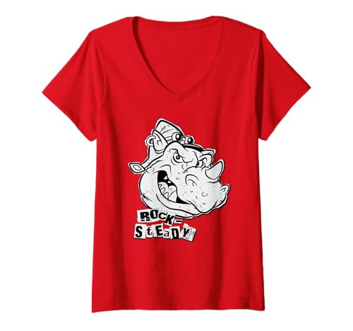 Damen TMNT Rock Steady Sketch Punk Letters 90's Cartoon T-Shirt mit V-Ausschnitt Damen TMNT Rock Steady Sketch Punk Letters 90's Cartoon T-Shirt mit V-Ausschnitt von Teenage Mutant Ninja Turtles