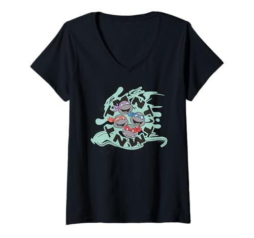 Damen TMNT Turtle Power Leonardo Raphael Donatello Michelangelo T-Shirt mit V-Ausschnitt Damen TMNT Turtle Power Leonardo Raphael Donatello Michelangelo T-Shirt mit V-Ausschnitt von Teenage Mutant Ninja Turtles