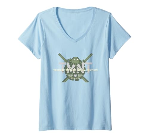 Damen TMNT Heroes Shell Turtles mit mutiertem Retro-Action-Logo von 1984 T-Shirt mit V-Ausschnitt von Teenage Mutant Ninja Turtles